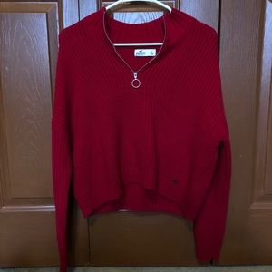 Red Hollister Quater zip sweater